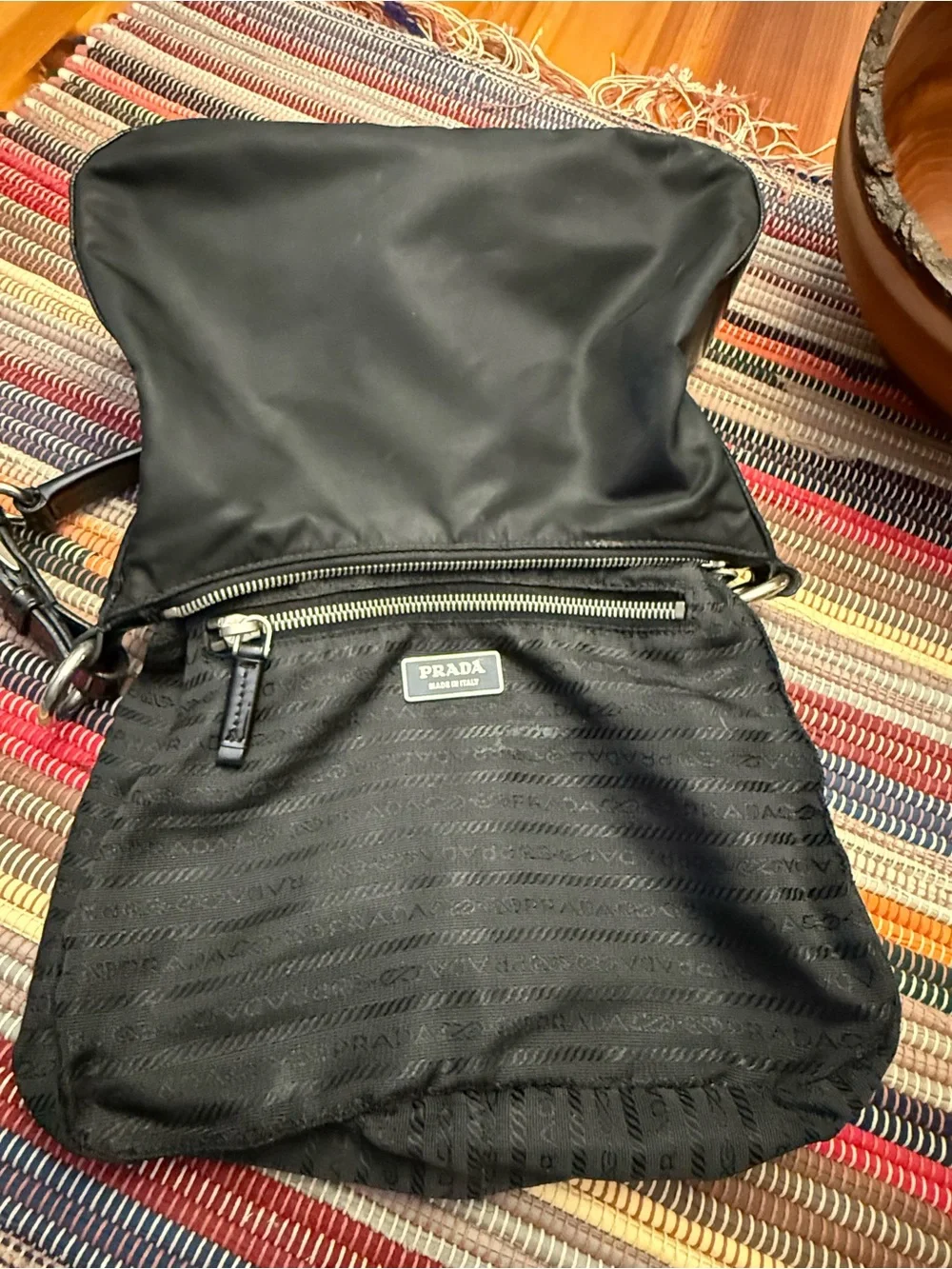Prada Black Re-Nylon Shoulder Bag with Logo Plaque